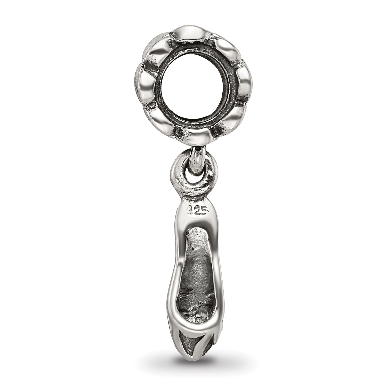 Sterling Silver 925 High Heel Dangle Bead with Antiqued Finish Elegant Charm