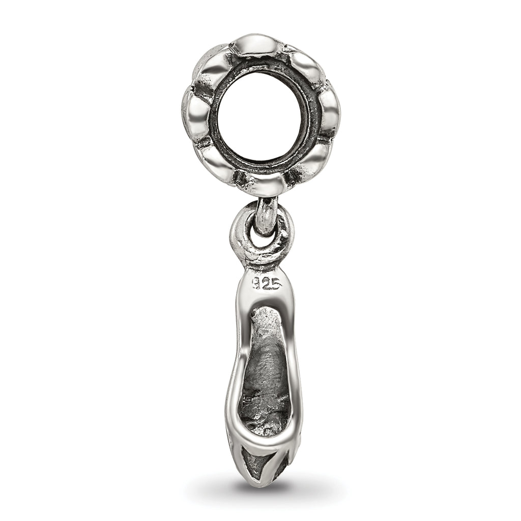 Sterling Silver 925 High Heel Dangle Bead with Antiqued Finish Elegant Charm