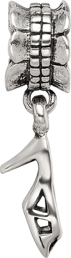 Sterling Silver 925 High Heel Dangle Bead with Antiqued Finish Elegant Charm