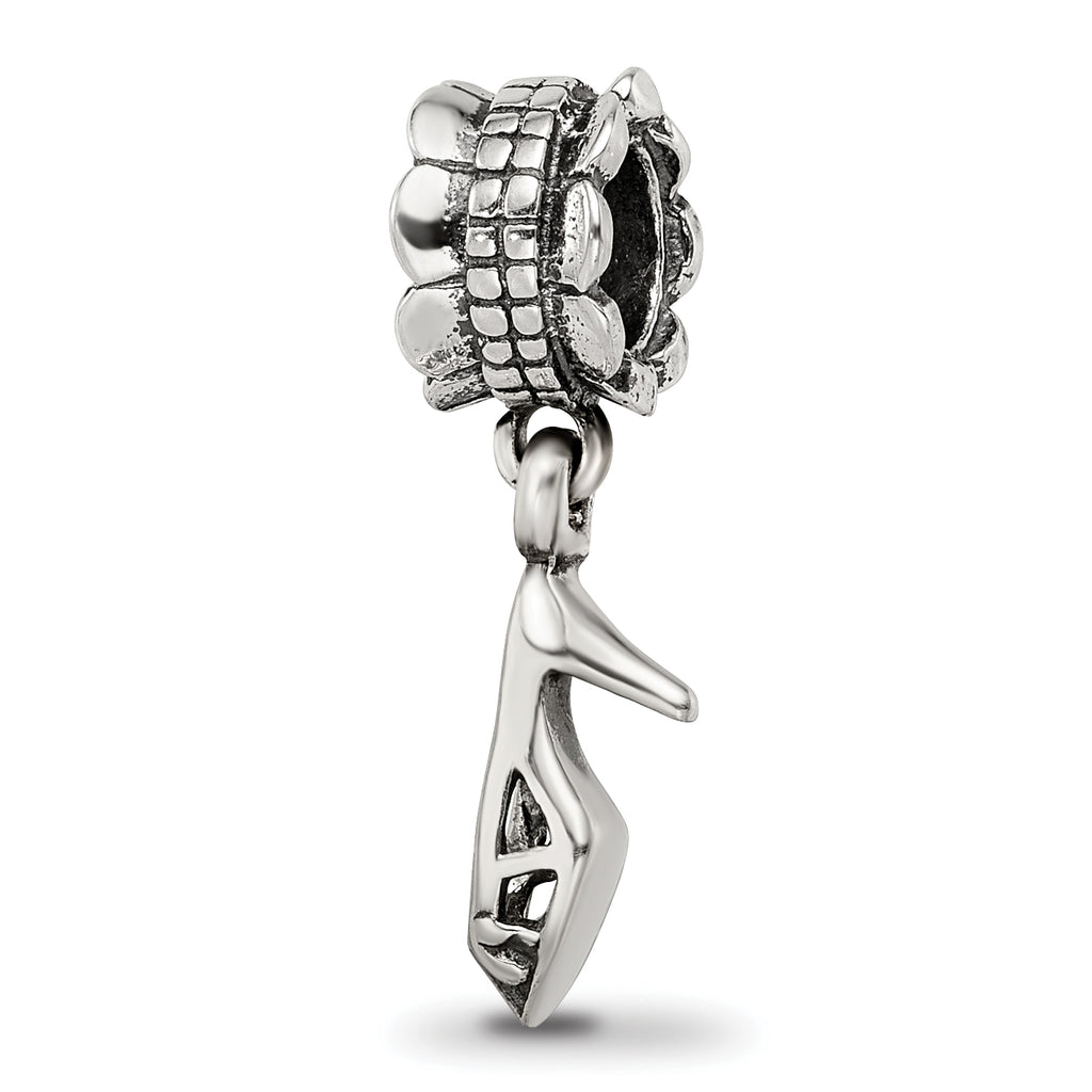 Sterling Silver 925 High Heel Dangle Bead with Antiqued Finish Elegant Charm
