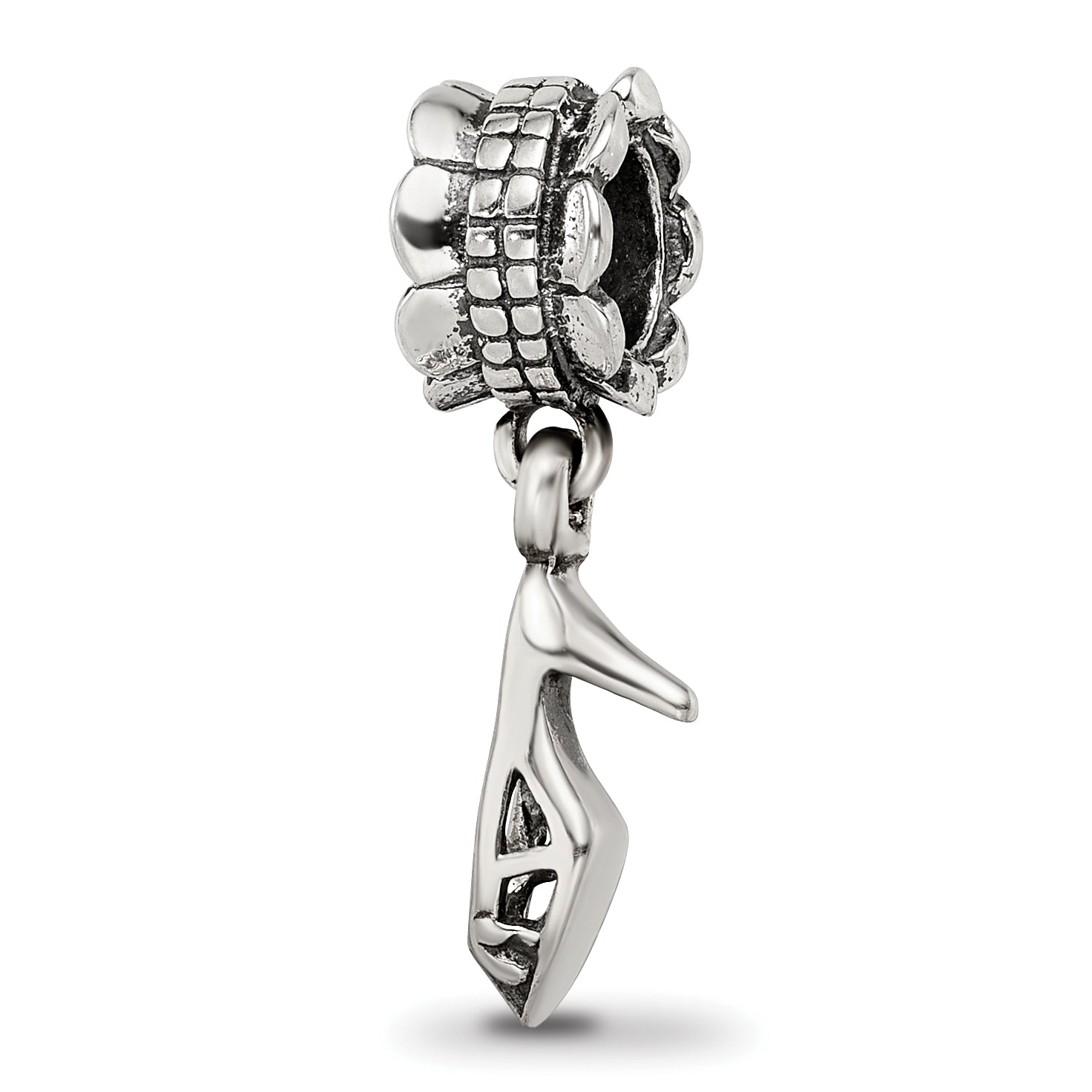 Sterling Silver 925 High Heel Dangle Bead with Antiqued Finish Elegant Charm