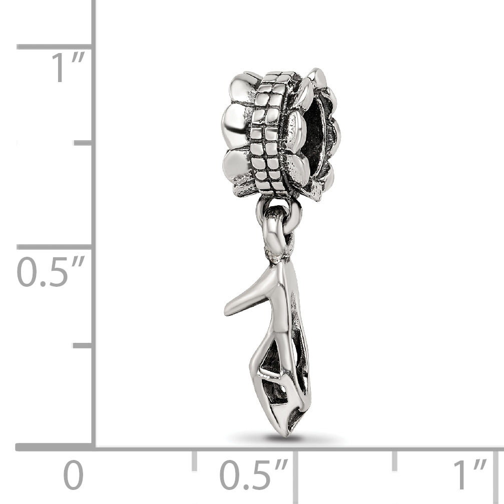 Sterling Silver 925 High Heel Dangle Bead with Antiqued Finish Elegant Charm