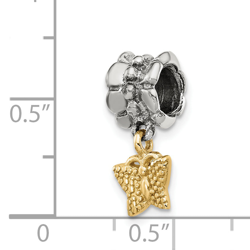 Sterling Silver & 14K Gold Butterfly Dangle Bead with Antiqued Finish