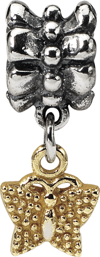 Sterling Silver & 14K Gold Butterfly Dangle Bead with Antiqued Finish