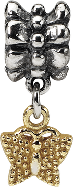 Sterling Silver & 14K Gold Butterfly Dangle Bead with Antiqued Finish