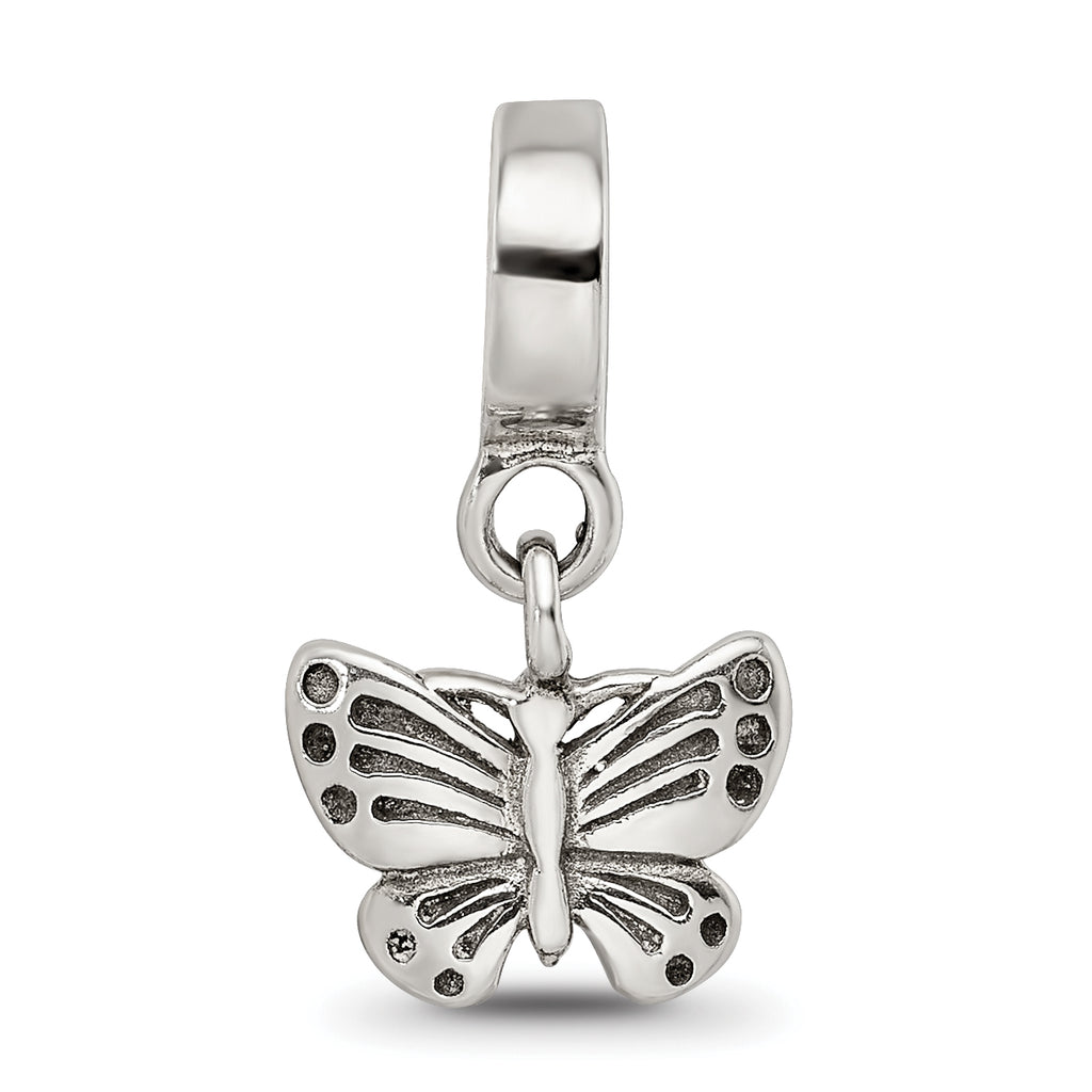 Sterling Silver 925 Butterfly Dangle Bead with Antiqued Finish Elegant, Solid Design