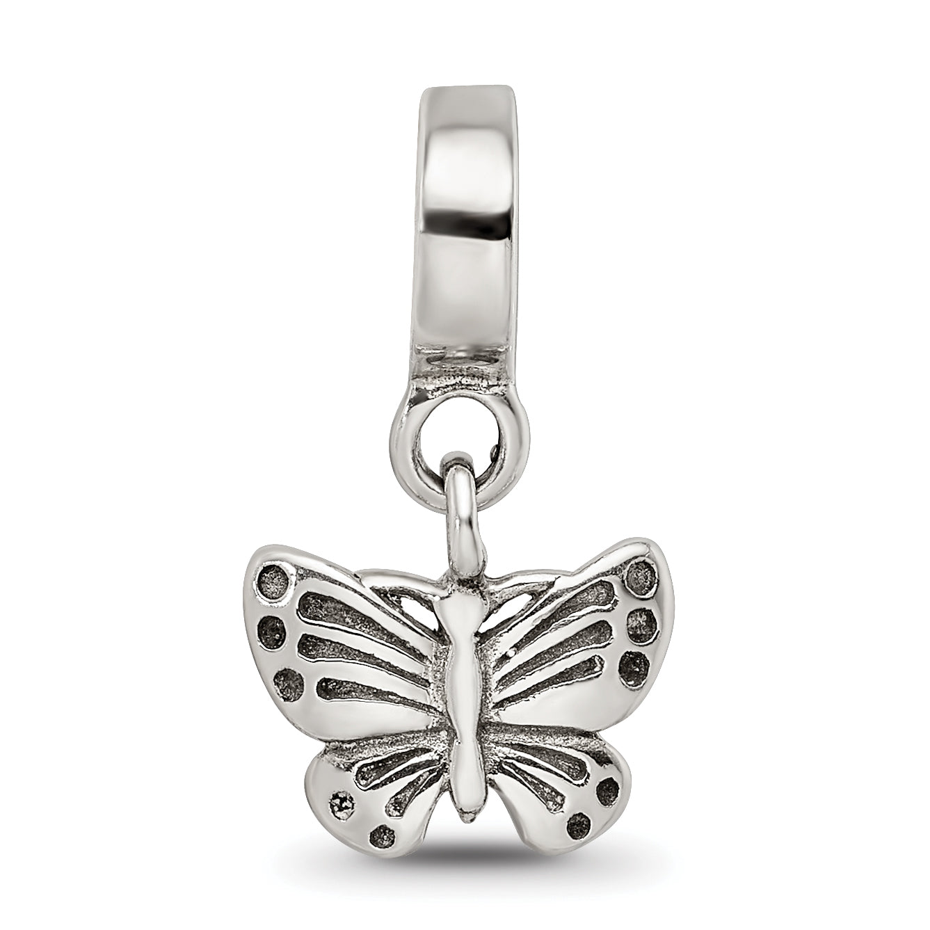 Sterling Silver 925 Butterfly Dangle Bead with Antiqued Finish Elegant, Solid Design