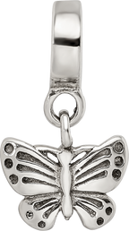 Sterling Silver 925 Butterfly Dangle Bead with Antiqued Finish Elegant, Solid Design