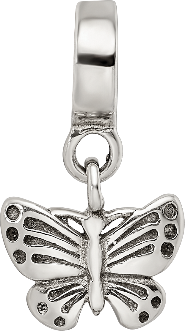 Sterling Silver 925 Butterfly Dangle Bead with Antiqued Finish Elegant, Solid Design