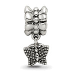Sterling Silver 925 Butterfly Dangle Bead with Antiqued Finish, Casted, Solid Design