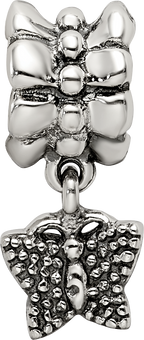 Sterling Silver 925 Butterfly Dangle Bead with Antiqued Finish, Casted, Solid Design