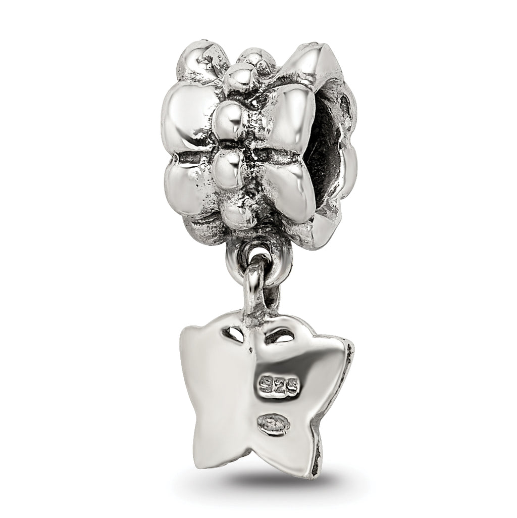 Sterling Silver 925 Butterfly Dangle Bead with Antiqued Finish, Casted, Solid Design