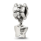 Sterling Silver 925 Butterfly Dangle Bead with Antiqued Finish, Casted, Solid Design