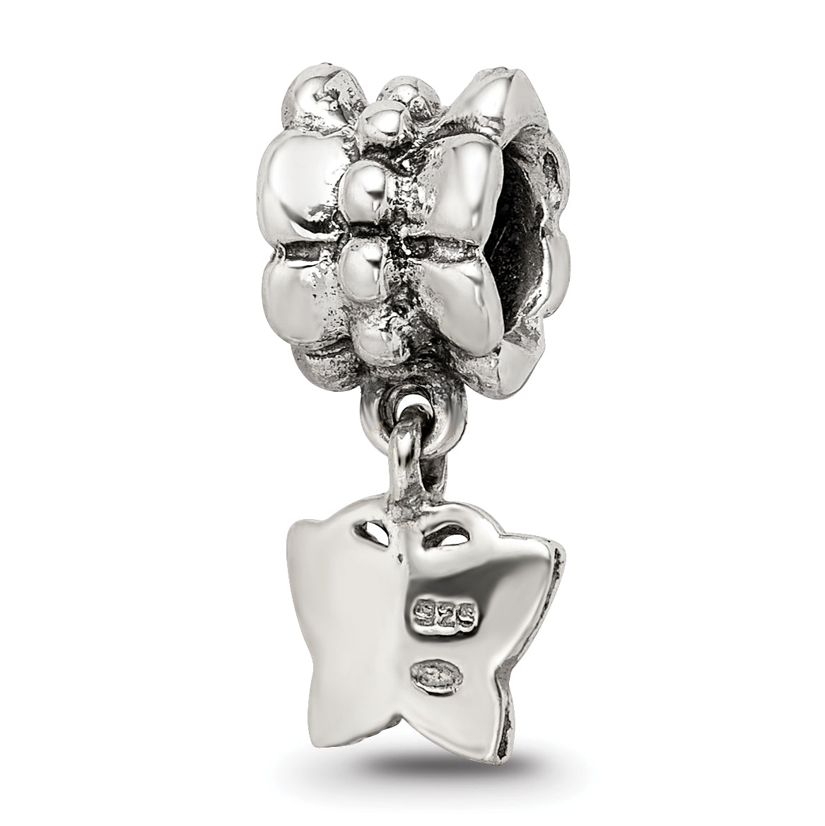 Sterling Silver 925 Butterfly Dangle Bead with Antiqued Finish, Casted, Solid Design