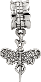 Sterling Silver 925 Dragonfly Dangle Bead with Antiqued Finish Elegant Charm