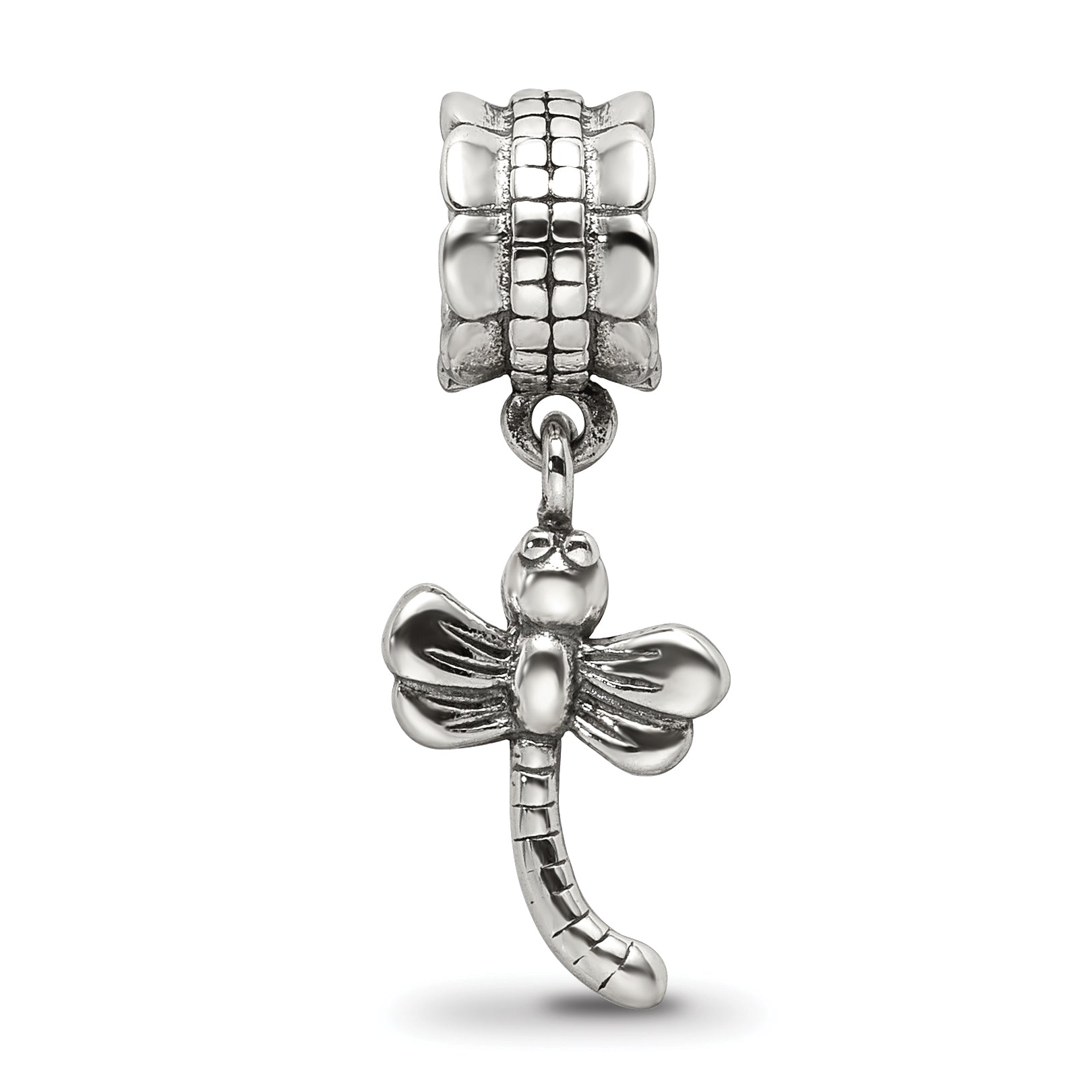 Sterling Silver 925 Dragonfly Dangle Bead with Antiqued Finish