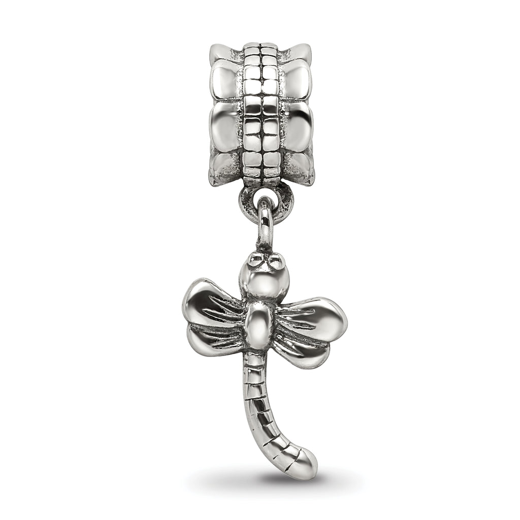 Sterling Silver 925 Dragonfly Dangle Bead with Antiqued Finish