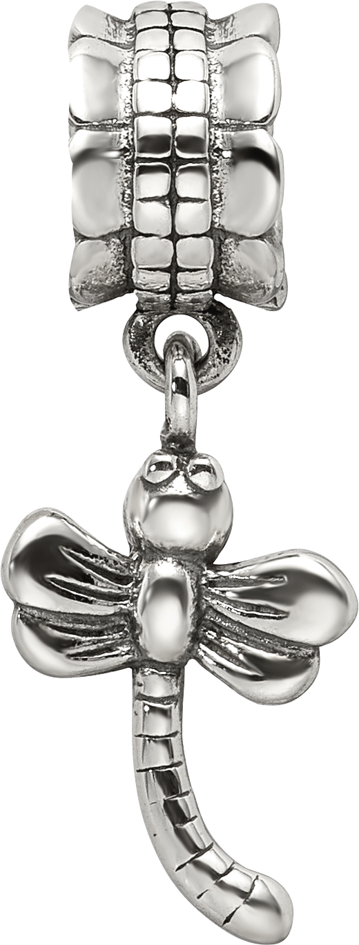 Sterling Silver 925 Dragonfly Dangle Bead with Antiqued Finish