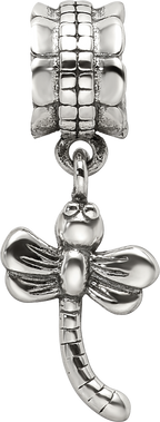 Sterling Silver 925 Dragonfly Dangle Bead with Antiqued Finish