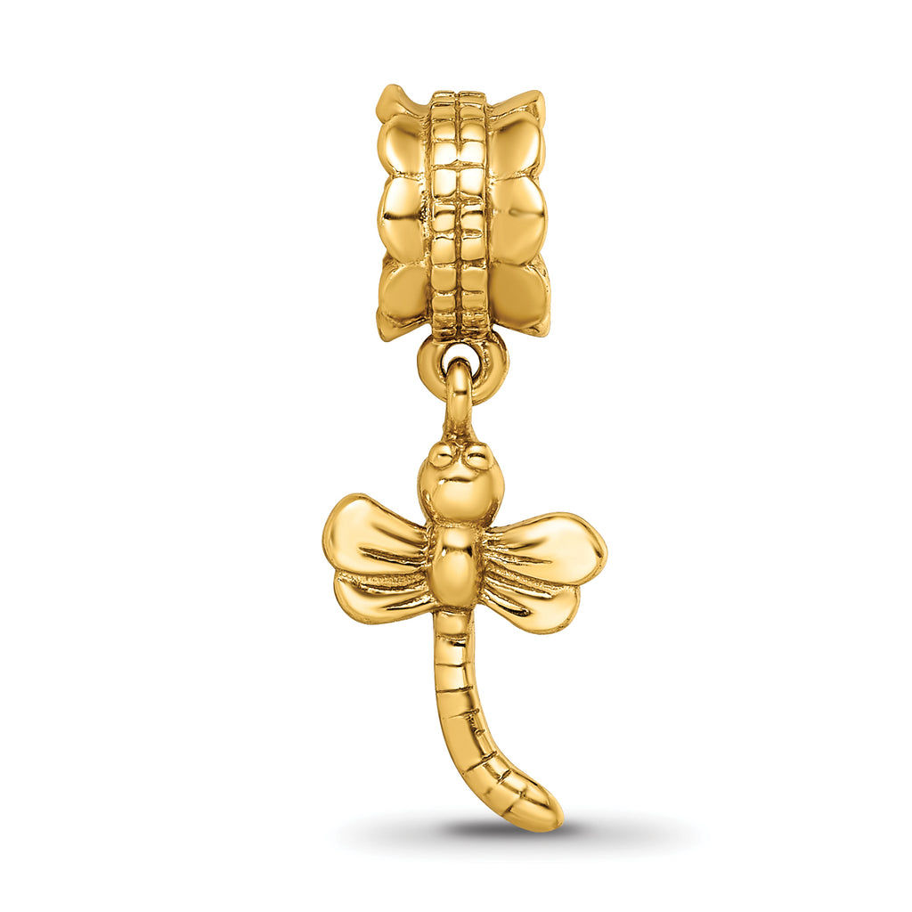 Sterling Silver Gold-Plated Dragonfly Dangle Bead with Polished Finish