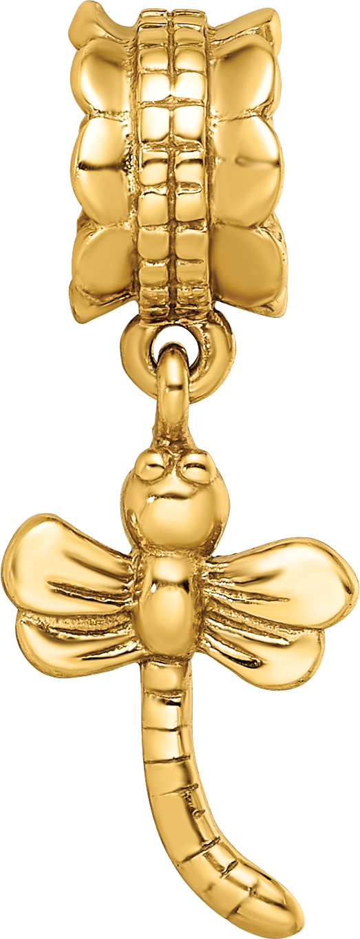 Sterling Silver Gold-Plated Dragonfly Dangle Bead with Polished Finish