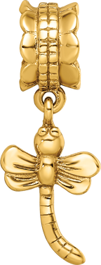 Sterling Silver Gold-Plated Dragonfly Dangle Bead with Polished Finish