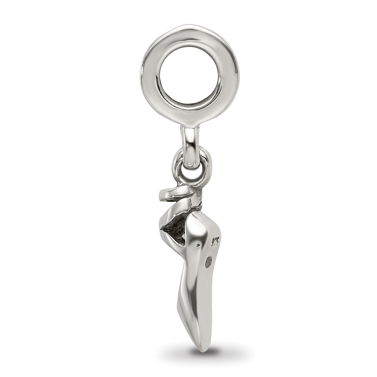 Sterling Silver 925 Ballet Slipper Dangle Bead with Antiqued Finish