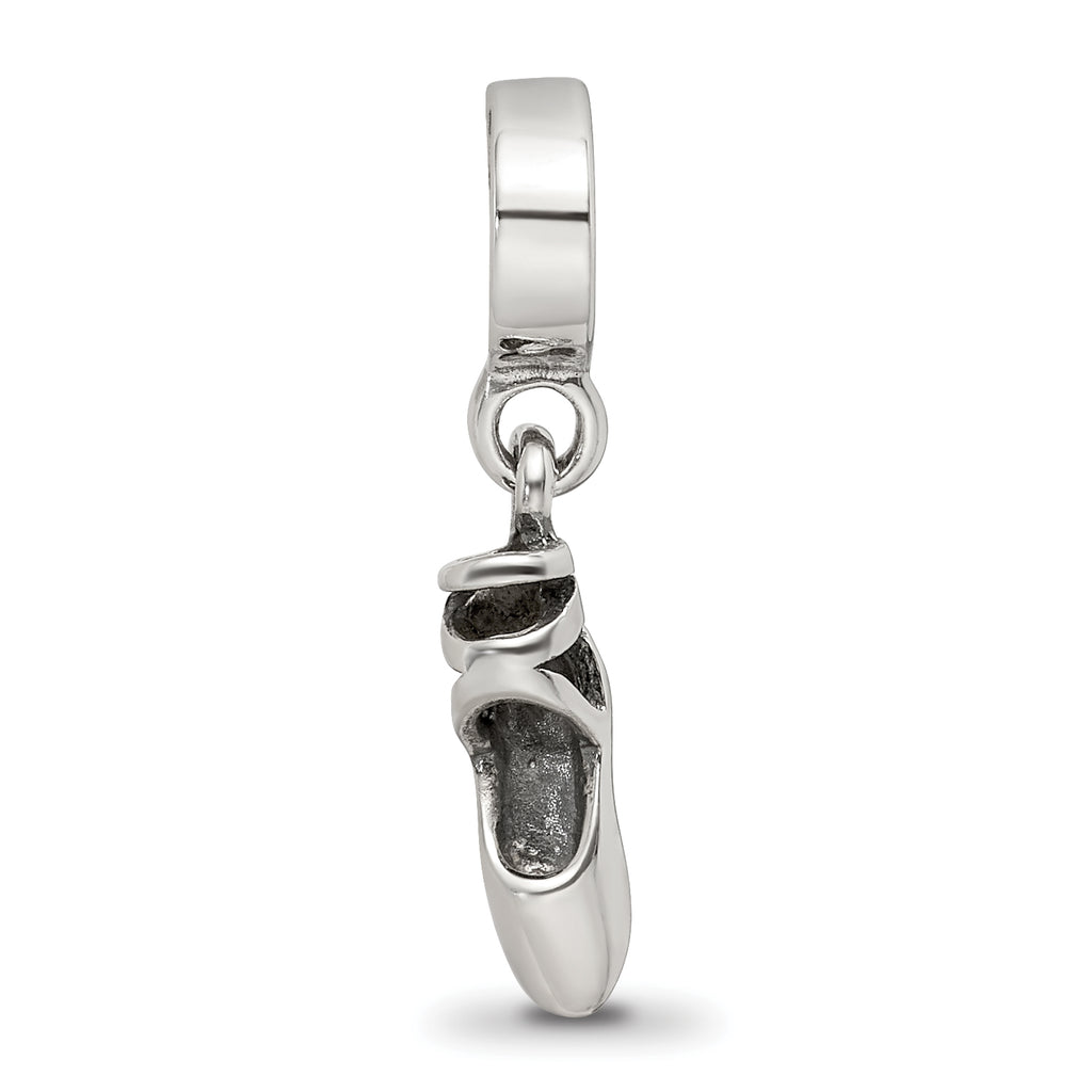 Sterling Silver 925 Ballet Slipper Dangle Bead with Antiqued Finish