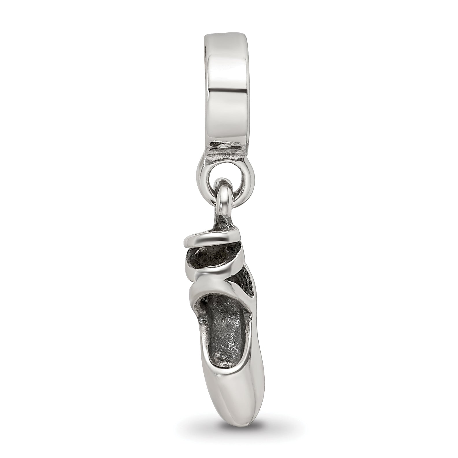 Sterling Silver 925 Ballet Slipper Dangle Bead with Antiqued Finish