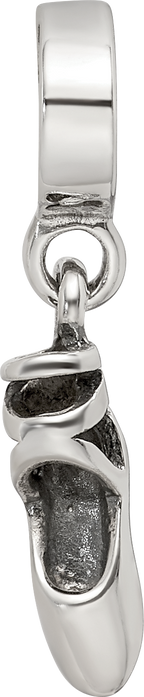 Sterling Silver 925 Ballet Slipper Dangle Bead with Antiqued Finish