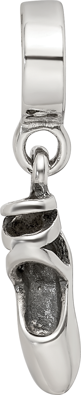 Sterling Silver 925 Ballet Slipper Dangle Bead with Antiqued Finish
