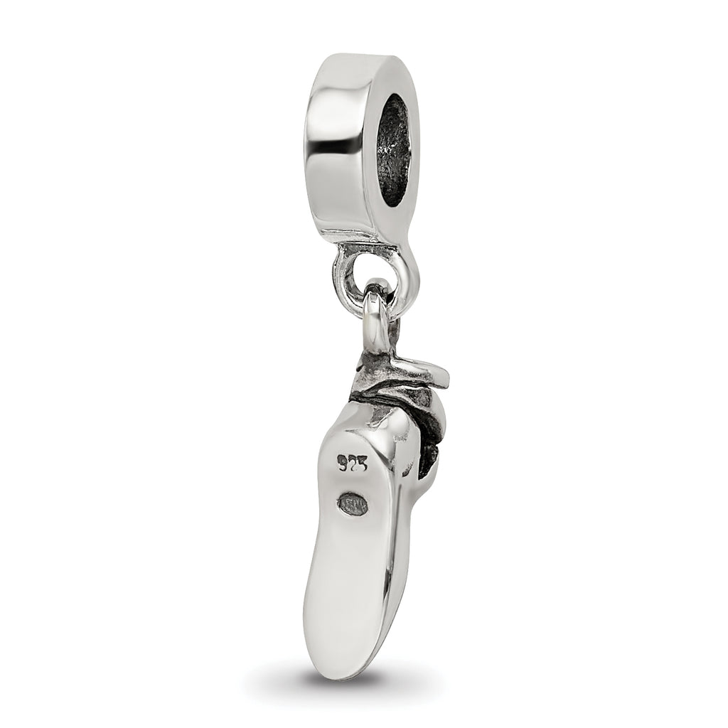 Sterling Silver 925 Ballet Slipper Dangle Bead with Antiqued Finish