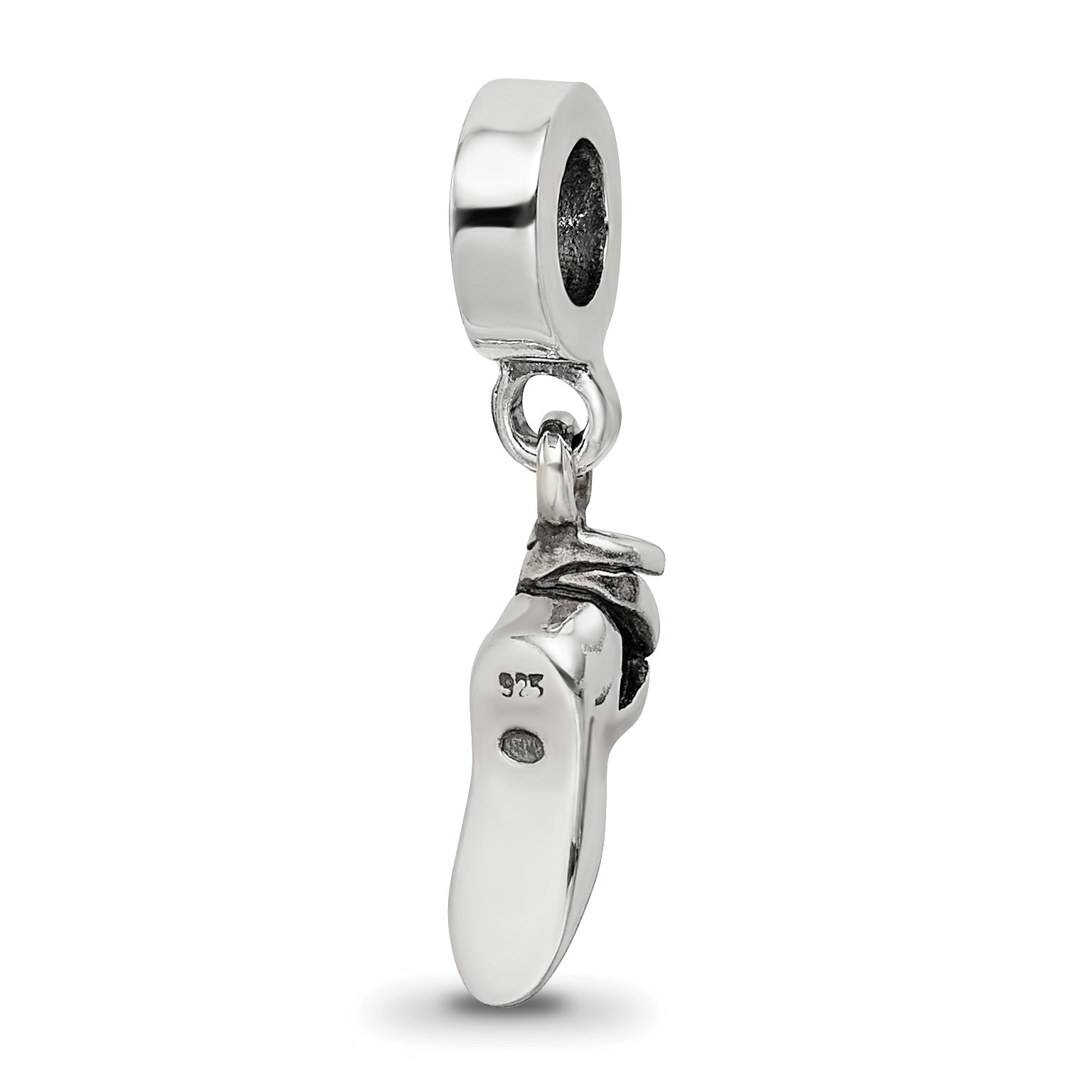 Sterling Silver 925 Ballet Slipper Dangle Bead with Antiqued Finish