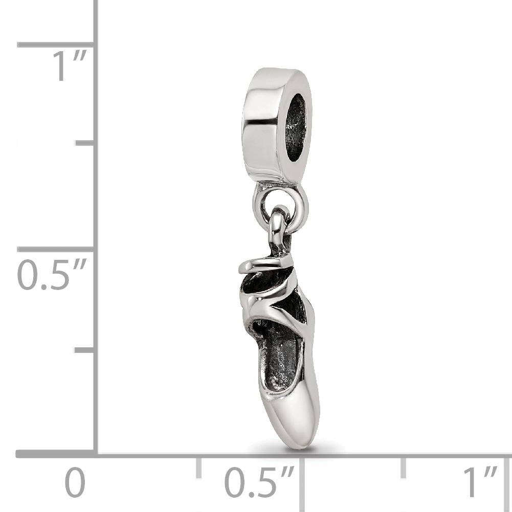 Sterling Silver 925 Ballet Slipper Dangle Bead with Antiqued Finish