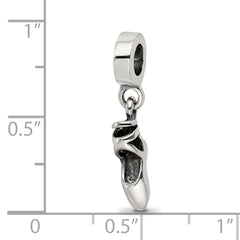 Sterling Silver 925 Ballet Slipper Dangle Bead with Antiqued Finish