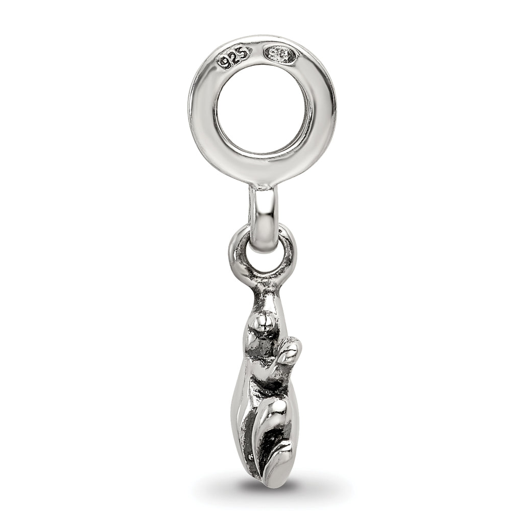Sterling Silver 925 Frog Dangle Bead with Antiqued Finish Solid Cast Design