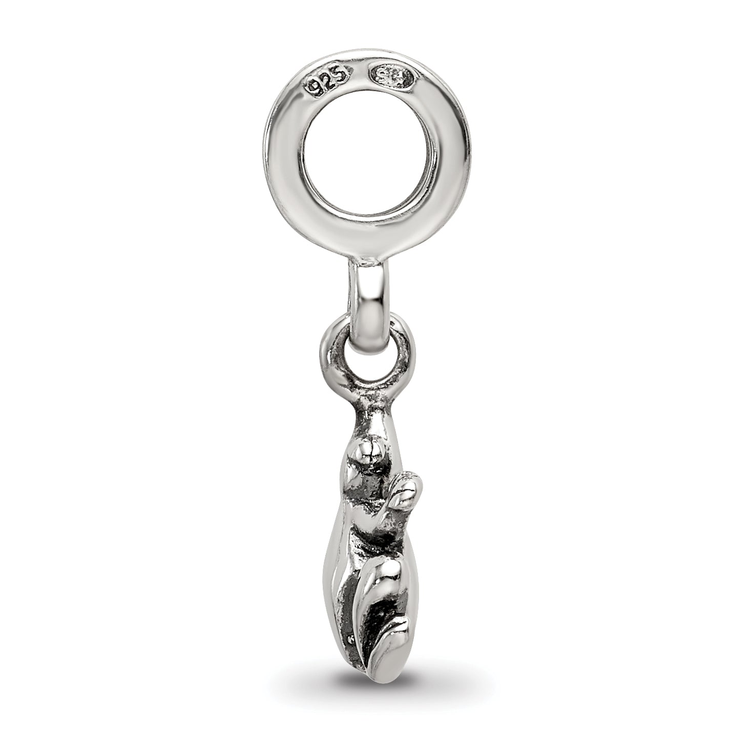 Sterling Silver 925 Frog Dangle Bead with Antiqued Finish Solid Cast Design
