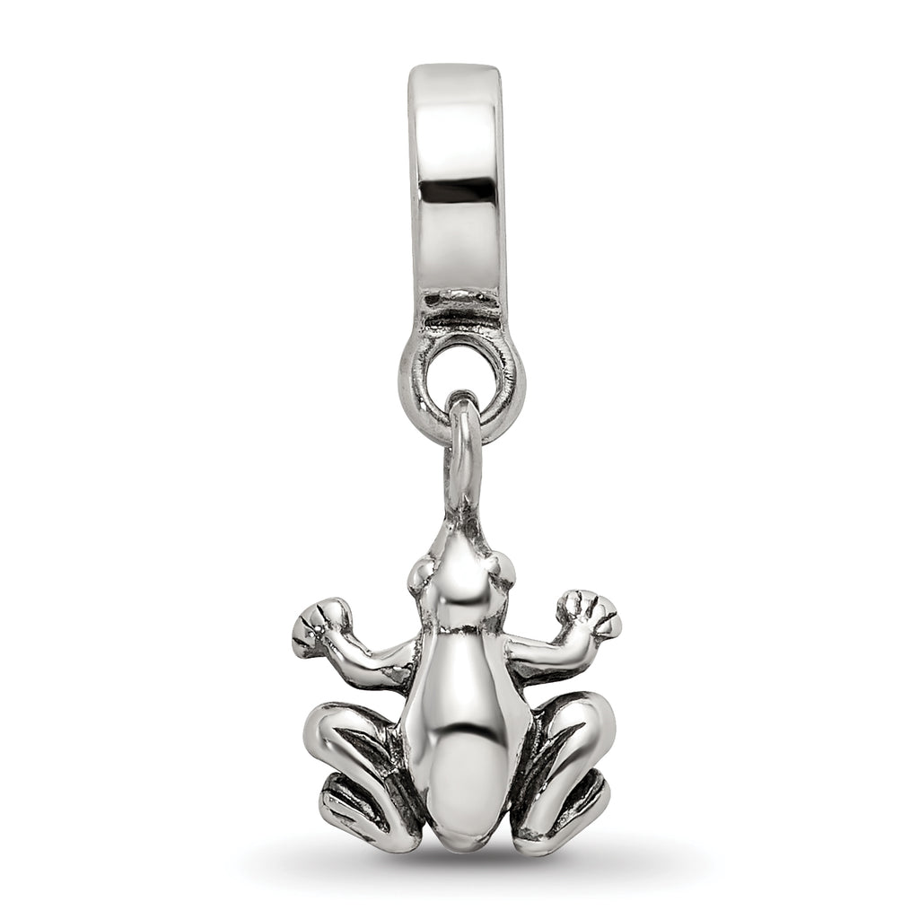 Sterling Silver 925 Frog Dangle Bead with Antiqued Finish Solid Cast Design