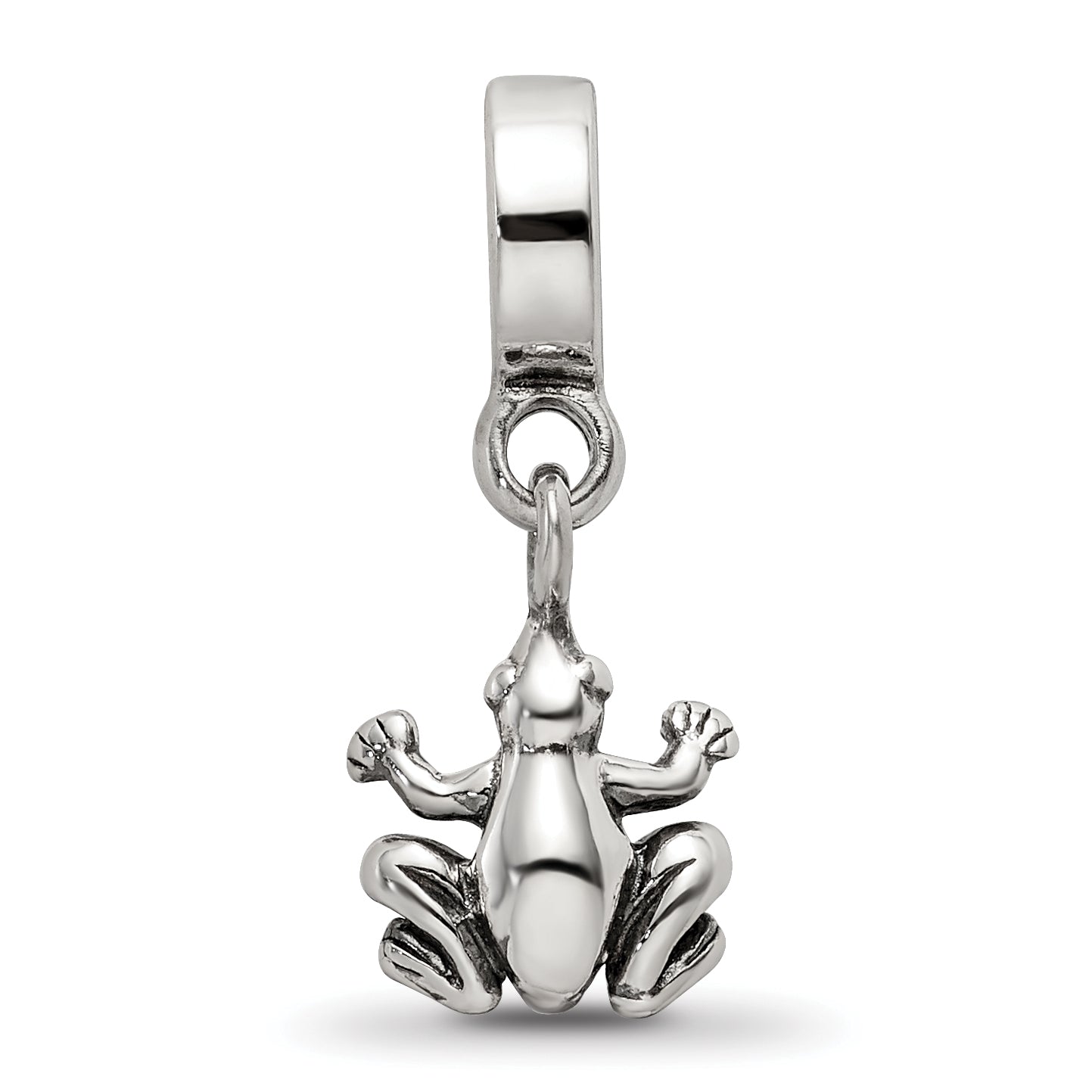 Sterling Silver 925 Frog Dangle Bead with Antiqued Finish Solid Cast Design