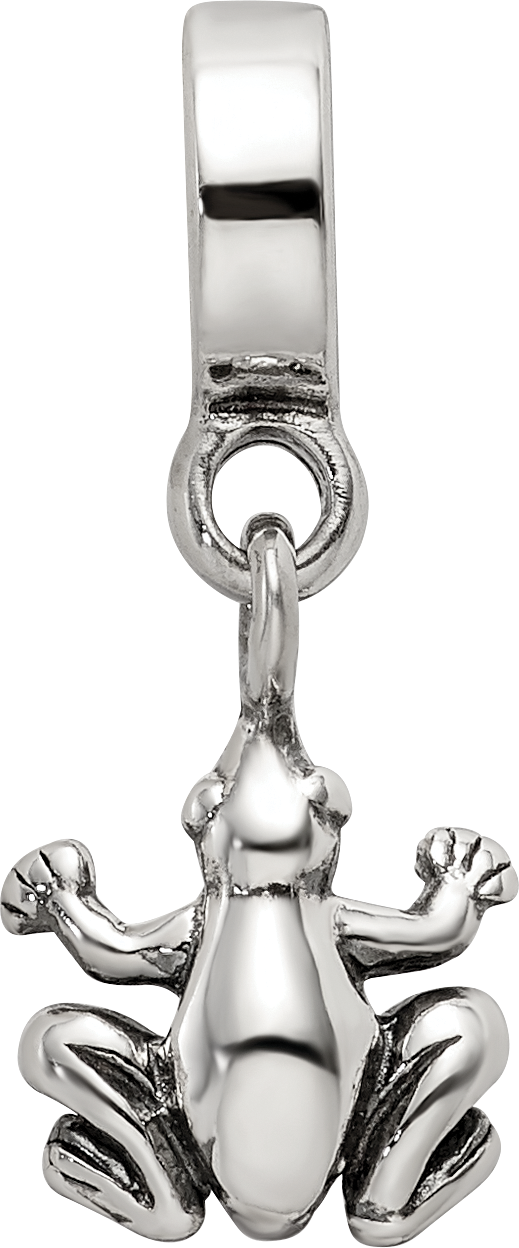 Sterling Silver 925 Frog Dangle Bead with Antiqued Finish Solid Cast Design
