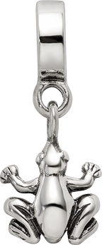 Sterling Silver 925 Frog Dangle Bead with Antiqued Finish Solid Cast Design