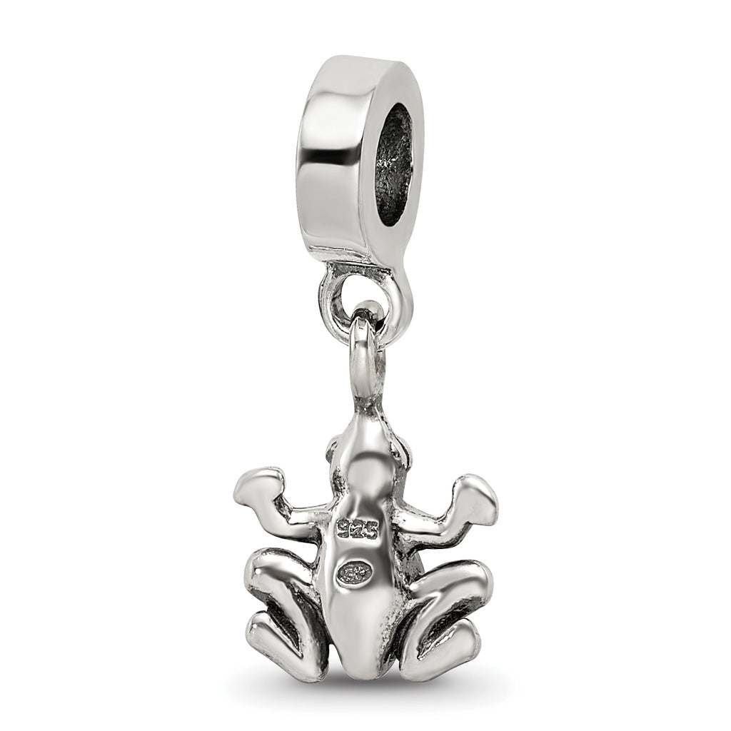 Sterling Silver 925 Frog Dangle Bead with Antiqued Finish Solid Cast Design