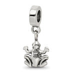 Sterling Silver 925 Frog Dangle Bead with Antiqued Finish Solid Cast Design