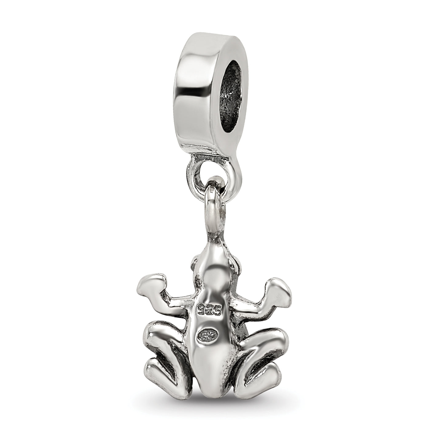 Sterling Silver 925 Frog Dangle Bead with Antiqued Finish Solid Cast Design