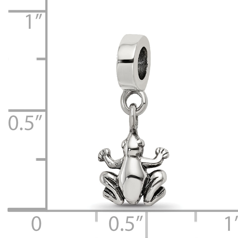 Sterling Silver 925 Frog Dangle Bead with Antiqued Finish Solid Cast Design