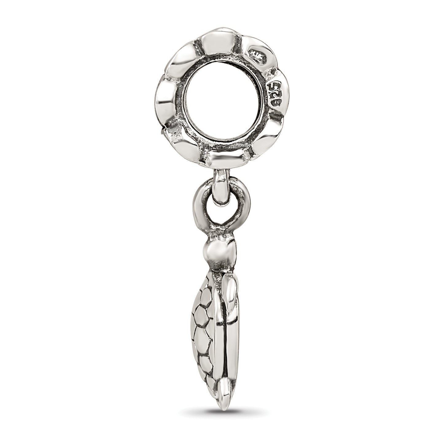 Sterling Silver 925 Turtle Dangle Bead with Antiqued Finish