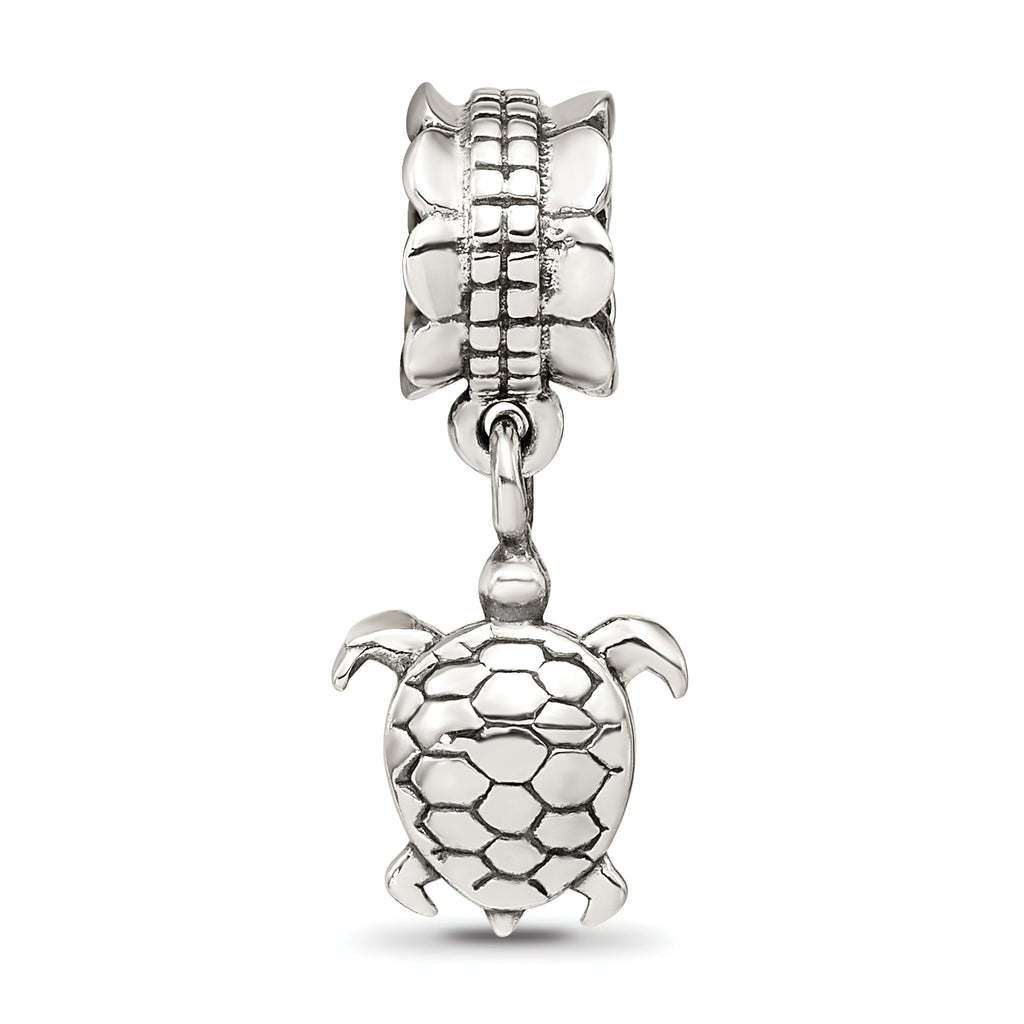 Sterling Silver 925 Turtle Dangle Bead with Antiqued Finish