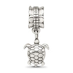Sterling Silver 925 Turtle Dangle Bead with Antiqued Finish