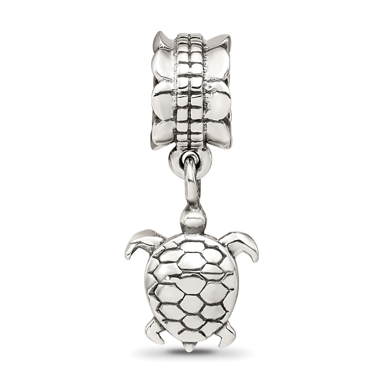Sterling Silver 925 Turtle Dangle Bead with Antiqued Finish