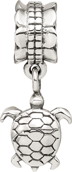 Sterling Silver 925 Turtle Dangle Bead with Antiqued Finish